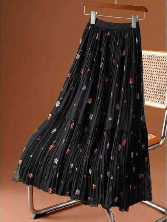 Dresses & Skirts - LuminousWealth Women's Elegant Floral Pleated Maxi Dress - Colorful Floral Patte